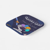 Kawaii Navy Blue Astronaut Space Theme Square Papieren Bordje (Gebogen)