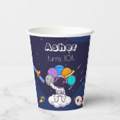 Kawaii navy blue space astronaut theme party  papieren bekers (Achterkant)