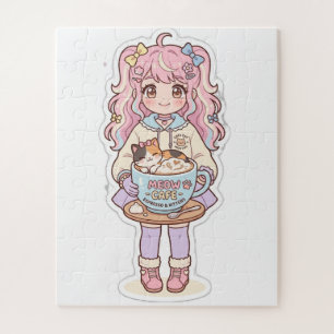 Kawaii Neko Cafe Anime Meisje Chibi Legpuzzel