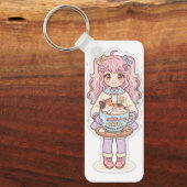 Kawaii Neko Cafe Chibi Anime Meisje Sleutelhanger (Voorkant)