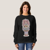 Kawaii Neko Cafe Chibi Anime Meisje Zwarte Sweater (Voorkant volledig)