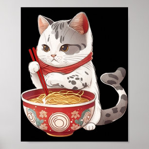 Kawaii NeKo Cat Eating Ramen Noodles Japans voedse Poster