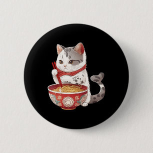 Kawaii NeKo Cat Eating Ramen Noodles Japans voedse Ronde Button 5,7 Cm