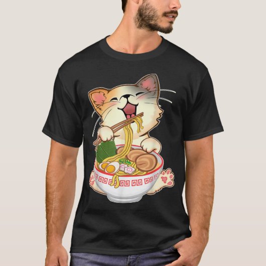 Kawaii Neko Ramen Cute Ramen Cat Japanse noodle F T-shirt (Voorkant)