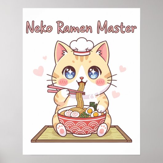 Kawaii Neko Ramen Master Schattige Kat Voedsel Che Poster (Voorkant)