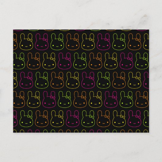 Kawaii Neon Bunny Bows Briefkaart (Voorkant)
