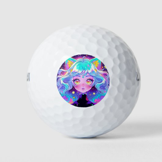 Kawaii Neon Cat Fursona Furry Anime Meisje Golfballen (Voorkant)
