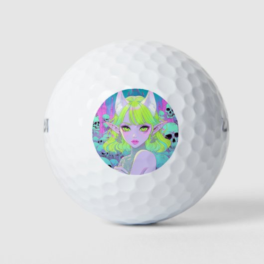 Kawaii Neon Gothic Demon Anime Meisje Golfballen (Voorkant)