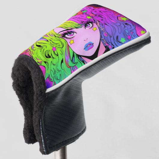 Kawaii Neon Rainbow Pigtails Bangs Anime Meisje Golfheadcover (3/4 voorkant)