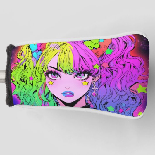 Kawaii Neon Rainbow Pigtails Bangs Anime Meisje Golfheadcover (Voorkant)