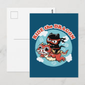 Kawaii Ninja Cat | Ride the Dragon Briefkaart (Voorkant / Achterkant)