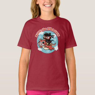 Kawaii Ninja Cat Ride the Dragon T-shirt