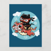 Kawaii Ninja Cat Riding a Red Dragon Briefkaart (Voorkant)