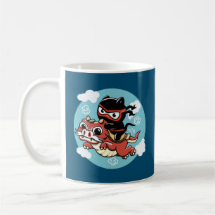 Kawaii Ninja Cat Riding a Red Dragon Koffiemok
