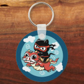 Kawaii Ninja Cat Riding a Red Dragon Sleutelhanger (Voorkant)