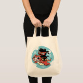 Kawaii Ninja Cat Riding a Red Dragon Tote Bag (Voorkant (product))
