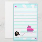 Kawaii Ninja Heart Balloon Stationery Briefpapier (Voorkant / Achterkant)