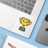 Kawaii Nummer Eén Kampioenschap Trofee Vaderdag Sticker (Laptop met iPhone)