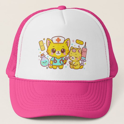 Kawaii Nurse Cat Duo Trucker Pet (Voorkant)