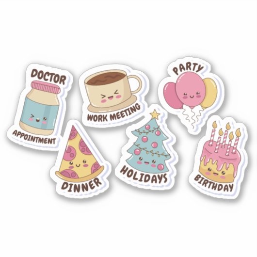 KAWAII OBJECTEN EN CITATEN STICKERS INGESTELD (Voorkant)