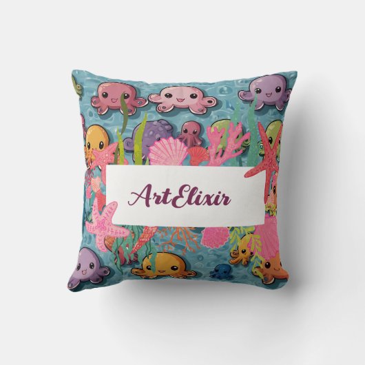 Kawaii Octopus Patroon Print Kussen (Achterkant)
