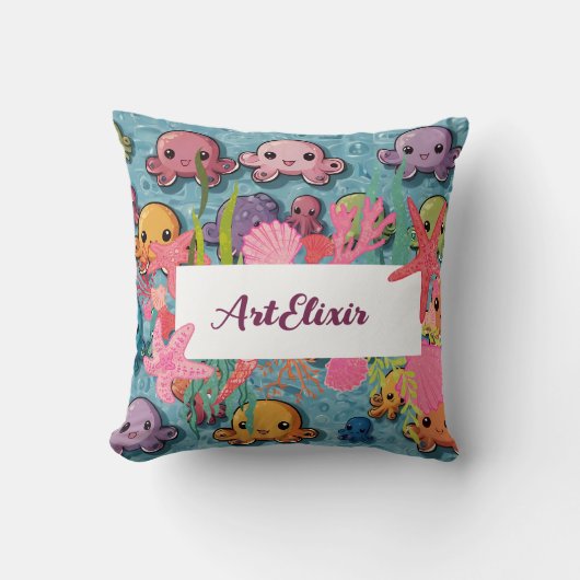 Kawaii Octopus Patroon Print Kussen (Voorkant)