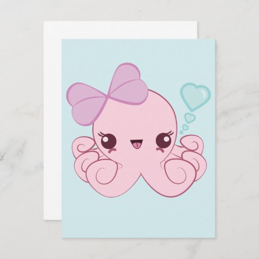 Kawaii Octopus Uitnodigingen (Voorkant / Achterkant)