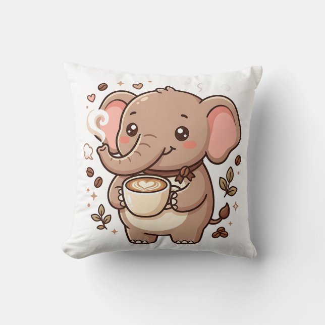 Kawaii Olifant Koffie Worp Kussen (Voorkant)