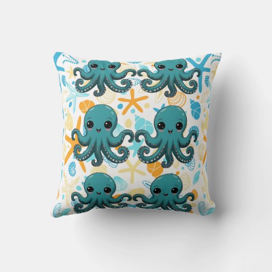 Kawaii Onder het Zee Octopus Kussen (Achterkant)