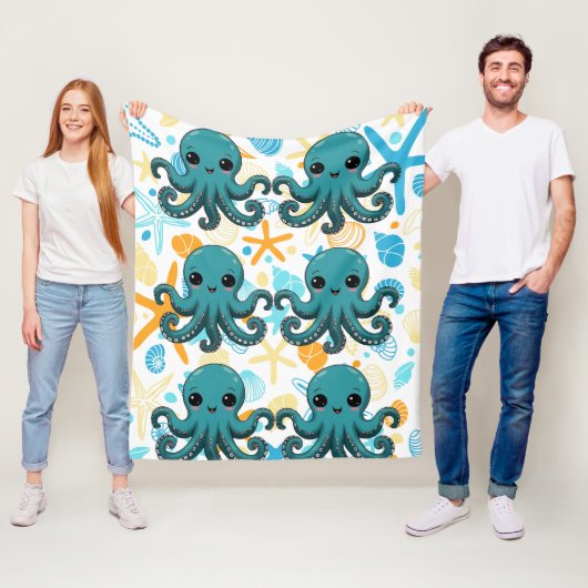 Kawaii Onder het Zee Octopus Pattern Fleece Deken (In situ)