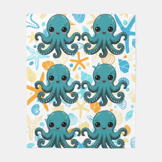 Kawaii Onder het Zee Octopus Pattern Fleece Deken (Voorkant)