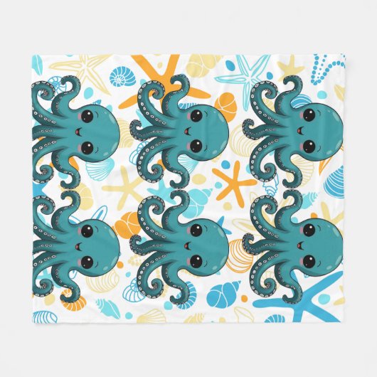 Kawaii Onder het Zee Octopus Pattern Fleece Deken (Voorkant (Horizontaal))