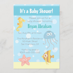 Kawaii Onderwater Thema Baby Shower Uitnodiging