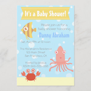 Kawaii Onderwater Thema Baby Shower Uitnodiging