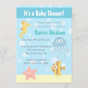 Kawaii Onderwater Thema Baby Shower Uitnodiging