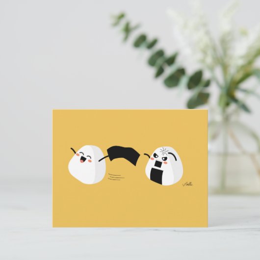 Kawaii Onigiri Running Briefkaart (Staand voorkant)