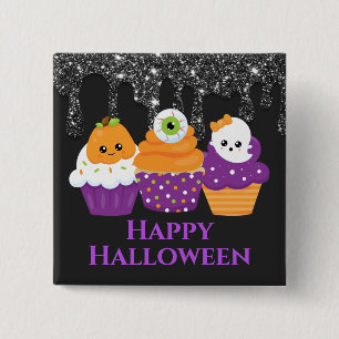 Kawaii Oogbal Pompoen Geest Halloween Cupcakes Vierkante Button 5,1 Cm
