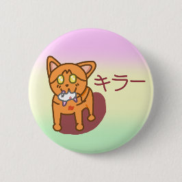 Kawaii Orange Killer Cat in Katakana Ronde Button 5,7 Cm
