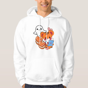 Kawaii oranje cheeta met hart macarons en spook hoodie