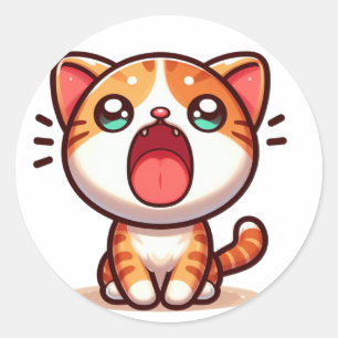 Kawaii Oranje kat Ronde Sticker