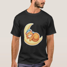 Kawaii Oranje Kat Slapend op Halve Maan T-shirt