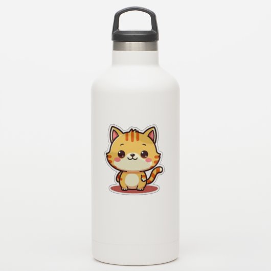 Kawaii oranje tabby katje – slapende pose sticker (Waterfles)