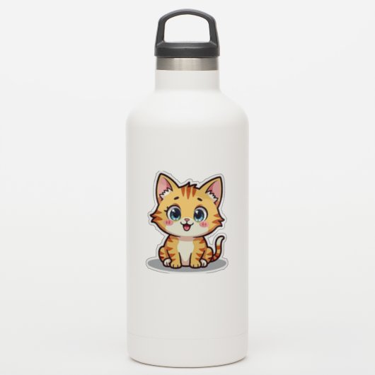 Kawaii Oranje Tabby Kitten met Hartogen Sticker (Waterfles)