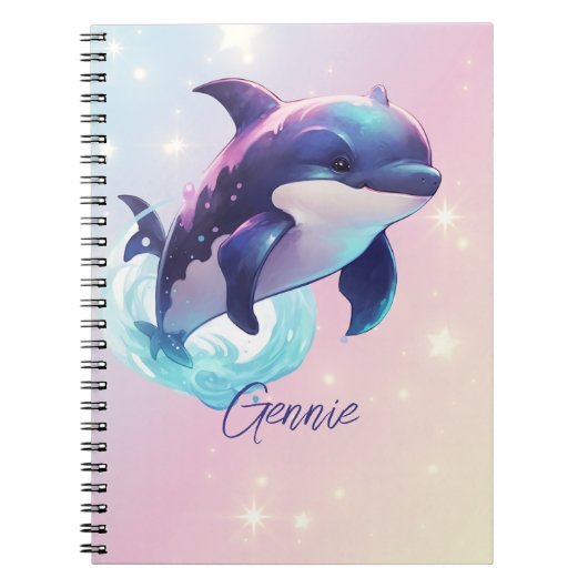 Kawaii Orca Killer Whale gepersonaliseerd blauw &  Notitieboek (Voorkant)