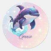Kawaii Orca Killer Whale gepersonaliseerd blauw &  Ronde Sticker (Voorkant)