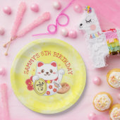 Kawaii Oriental Lucky Cat Birthday Party Papieren Bordje (Feest)