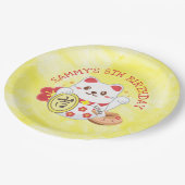 Kawaii Oriental Lucky Cat Birthday Party Papieren Bordje (Gekanteld)