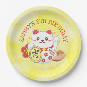 Kawaii Oriental Lucky Cat Birthday Party Papieren Bordje