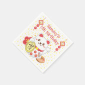 Kawaii Oriental Lucky Cat Birthday Party Servet (Hoek)