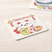 Kawaii Oriental Lucky Cat Kartonnen Onderzetters (Schuin)